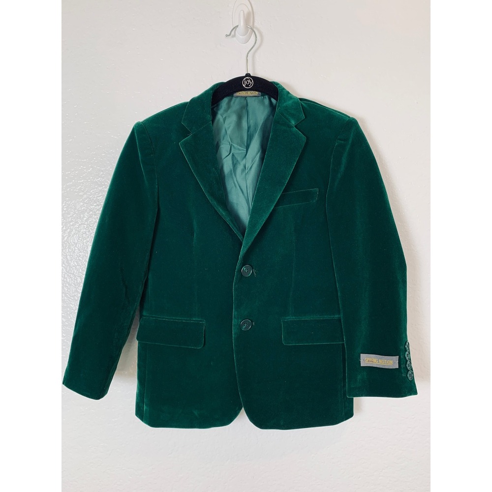 Spring Notion Velvet Blazer Boys Size 8 Emerald Green Formal Holiday SN702J